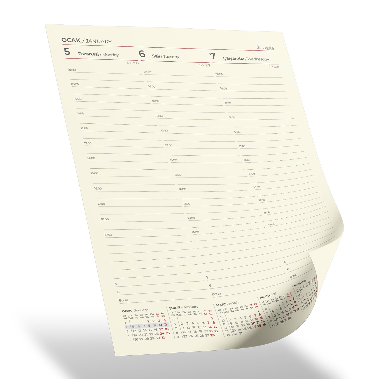 İNCİRLİ KAHVERENGİ TARİHLİ HAFTALIK AJANDA (20x28 CM)