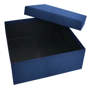 SEDİR LACİVERT DERİ GÖRÜNÜMLÜ GEÇME KAPAK KUTU (30X30X10 CM)